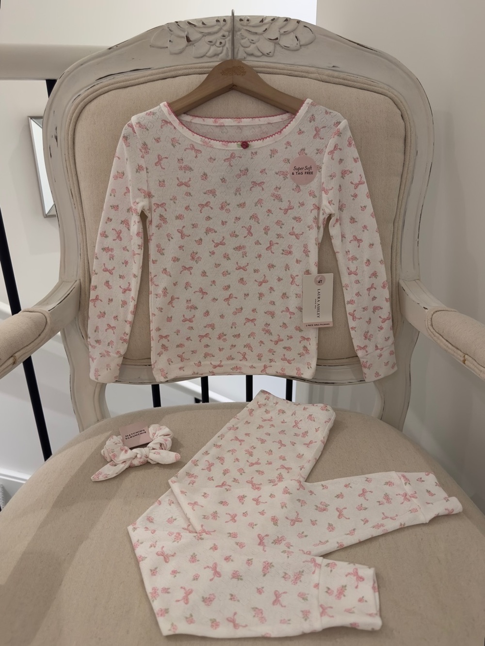 Girls' Pink Bow Print Long-Sleeve Pajama Set